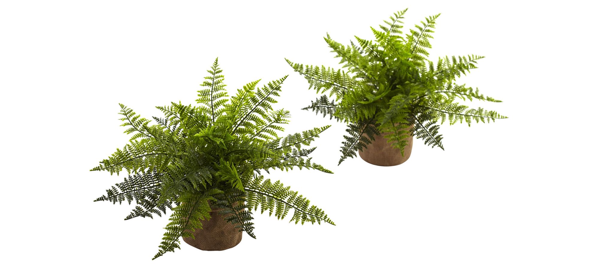 15in. Ruffle Fern Bush with Burlap Base (Set of 2) in Green by Bellanest