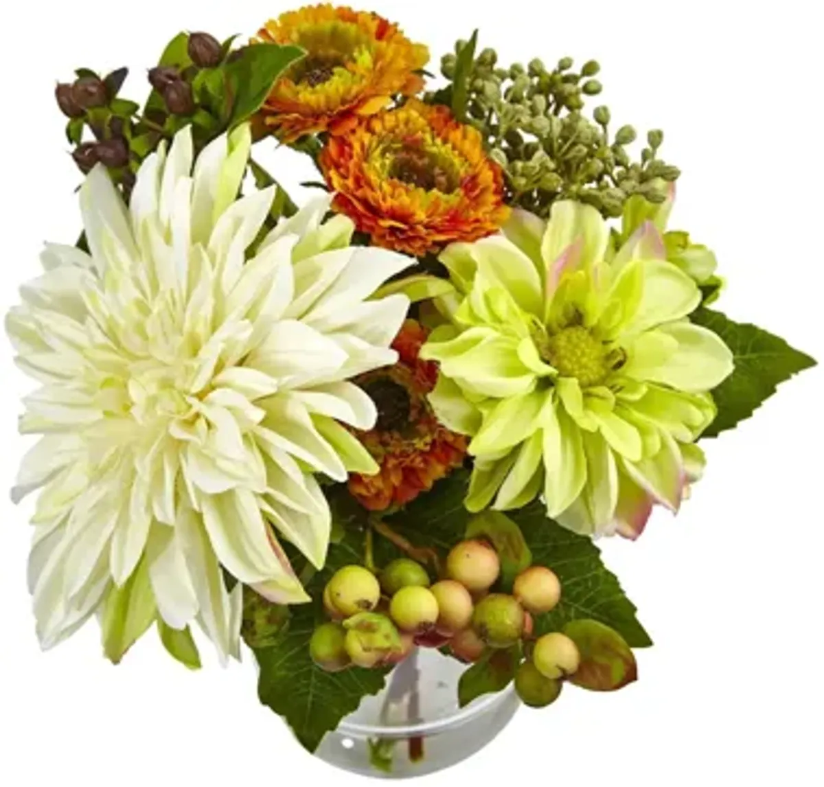 Mixed Dahlia and Mum with Glass Vase