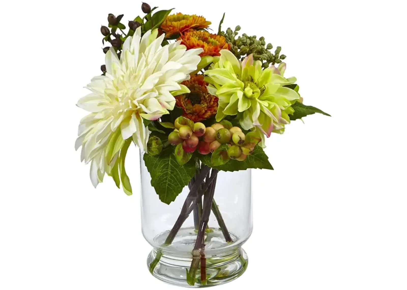 Mixed Dahlia and Mum with Glass Vase