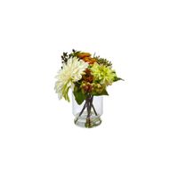 Mixed Dahlia and Mum with Glass Vase in White/Orange by Bellanest