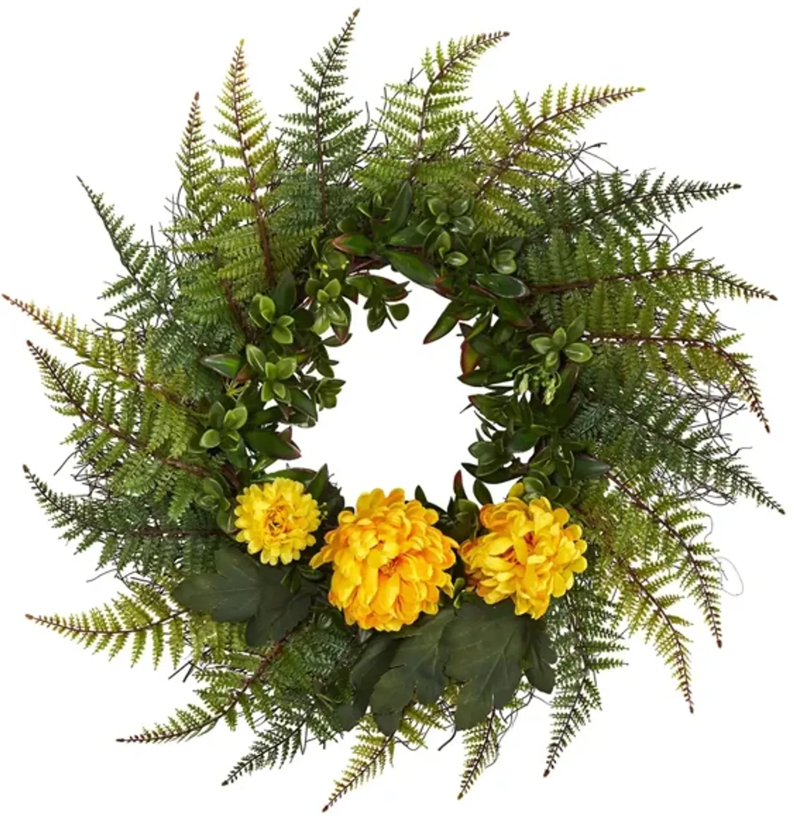 23in. Assorted Fern and Chrysanthemum Artificial Wreath