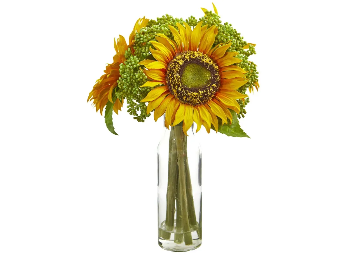 12in. Sunflower Artificial Arrangement in Vase in Yellow by Bellanest