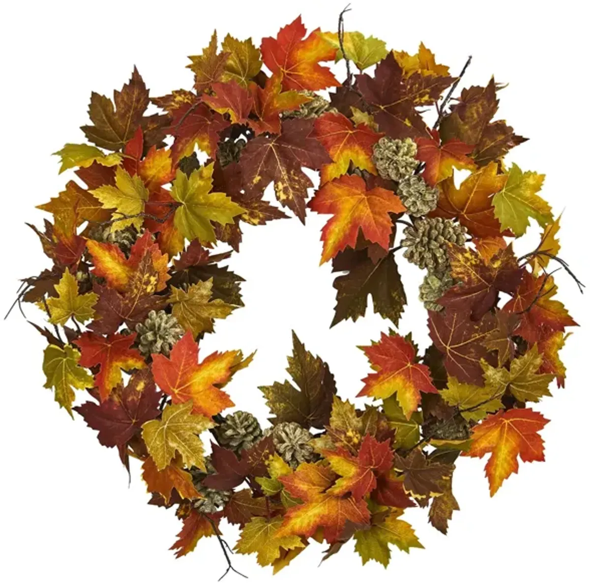 24in. Maple and Pinecone Wreath in Multi-color by Bellanest