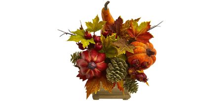 Pumpkin, Gourd, Berry and Maple Leaf Artificial Arrangement in Multi-color by Bellanest