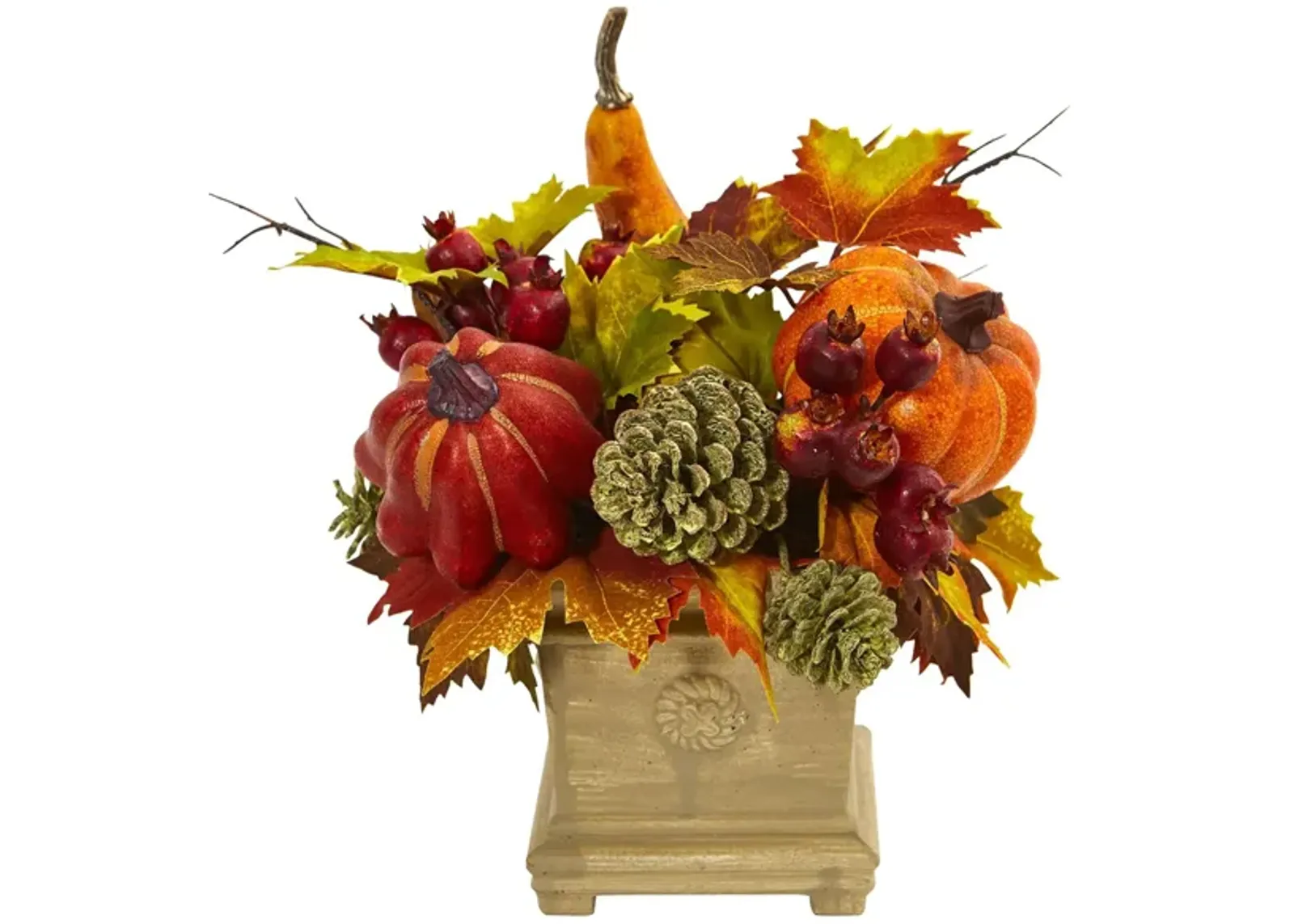 Pumpkin, Gourd, Berry and Maple Leaf Artificial Arrangement in Multi-color by Bellanest