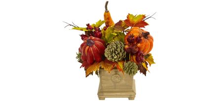 Pumpkin, Gourd, Berry and Maple Leaf Artificial Arrangement in Multi-color by Bellanest