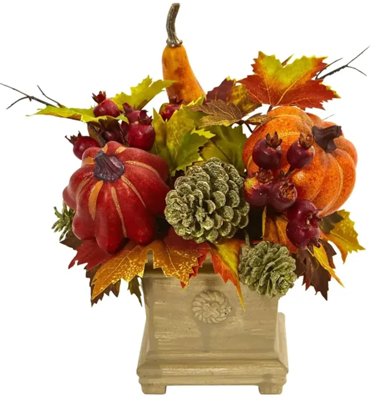 Pumpkin, Gourd, Berry and Maple Leaf Artificial Arrangement