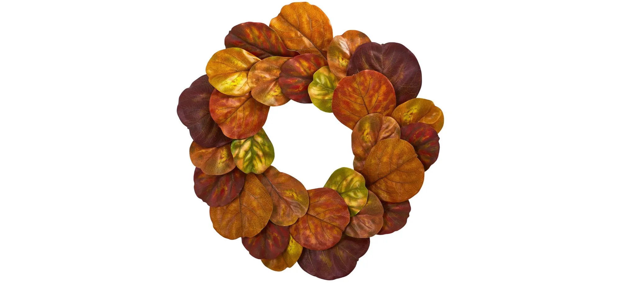 29in. Fiddle Leaf Artificial Wreath in Orange by Bellanest