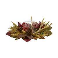 Magnolia, Berry, Antler and Peacock Feather Artificial Candelabrum Arrangement in Assorted by Bellanest