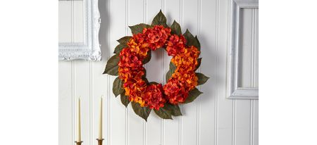 20in. Autumn Hydrangea Artificial Wreath in Orange by Bellanest