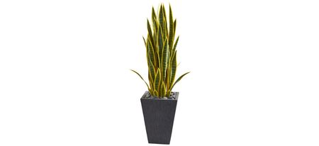 3.5ft. Sansevieria Artificial Plant in Slate Planter in Green by Bellanest