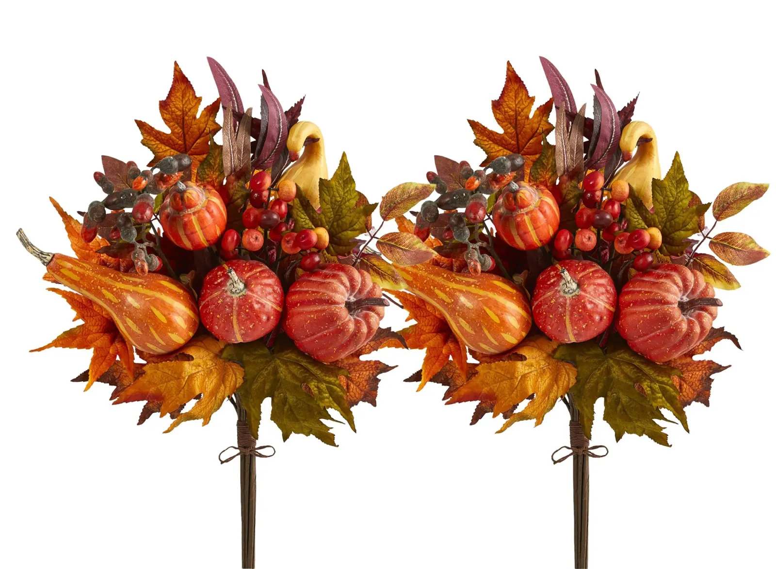 20in. Pumpkin and Maple Leaf Artificial Flower Bouquet (Set of 2)