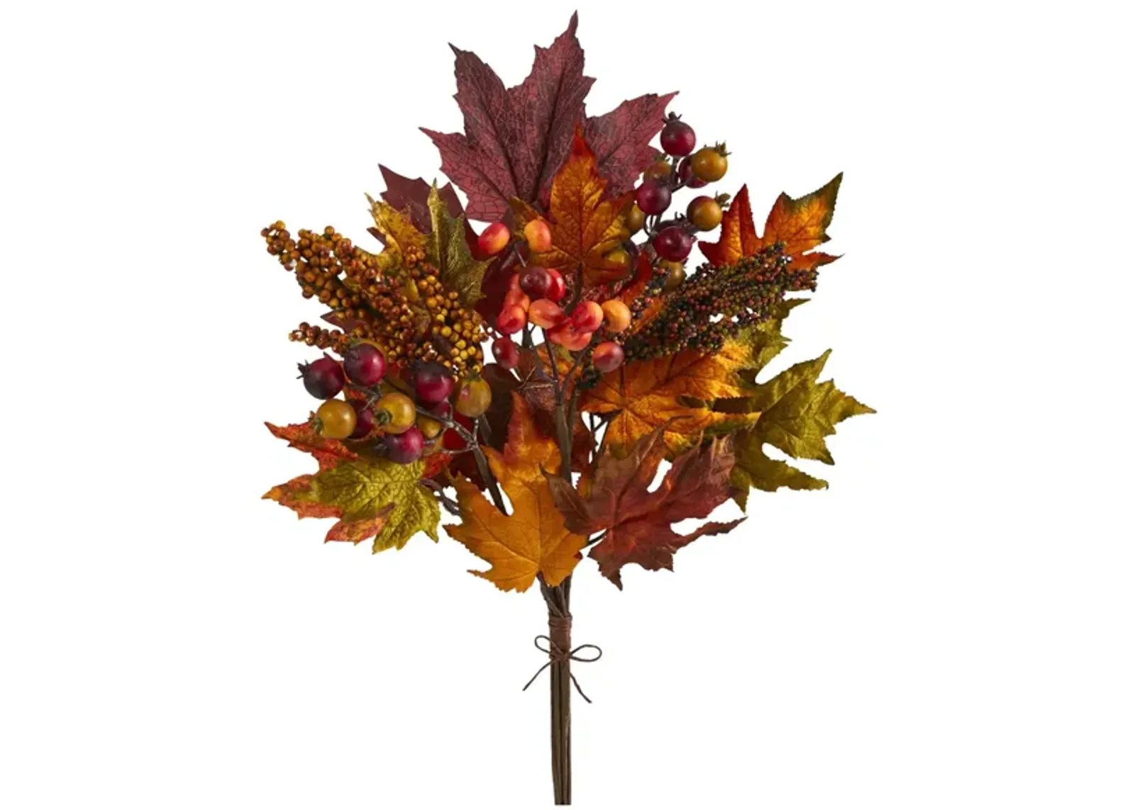 20in. Maple Leaf and Berries Artificial Flower Bouquet (Set of 3) in Orange by Bellanest