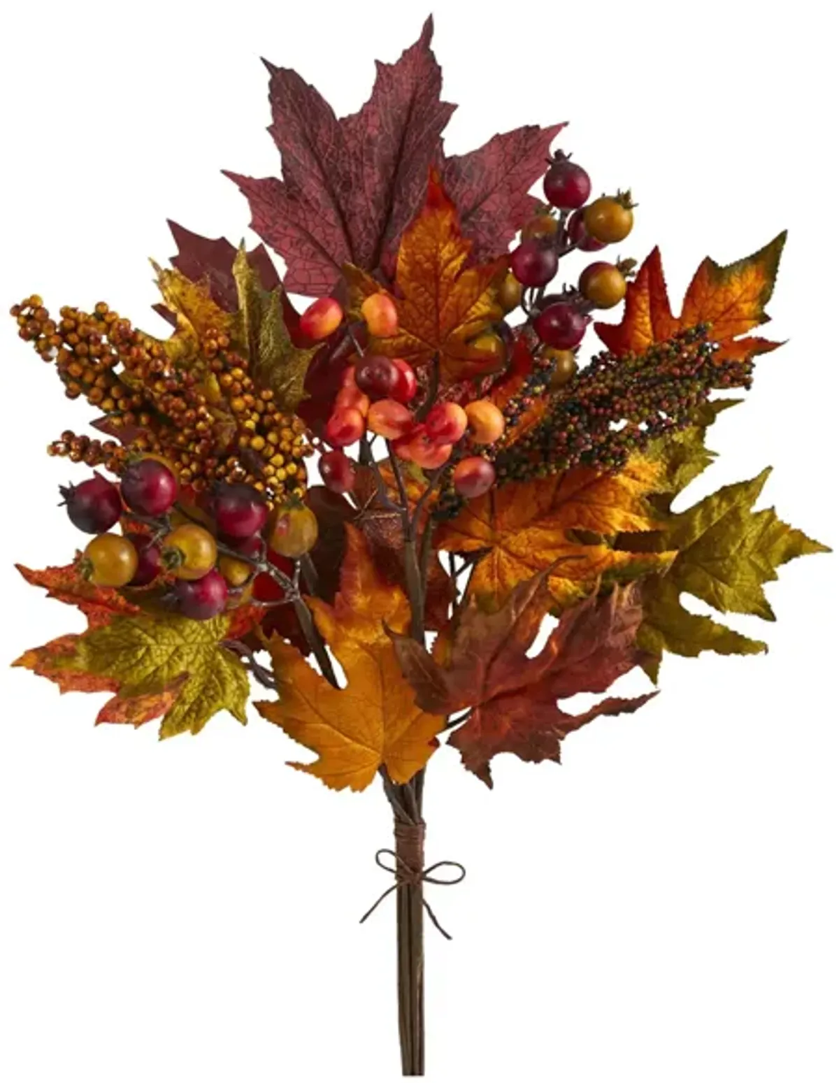 20in. Maple Leaf and Berries Artificial Flower Bouquet (Set of 3) in Orange by Bellanest