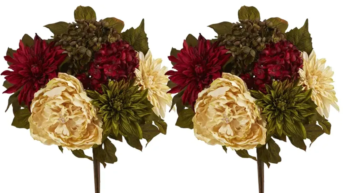 16in. Peony, Hydrangea and Dahlia Artificial Flower Bouquet (Set of 2)