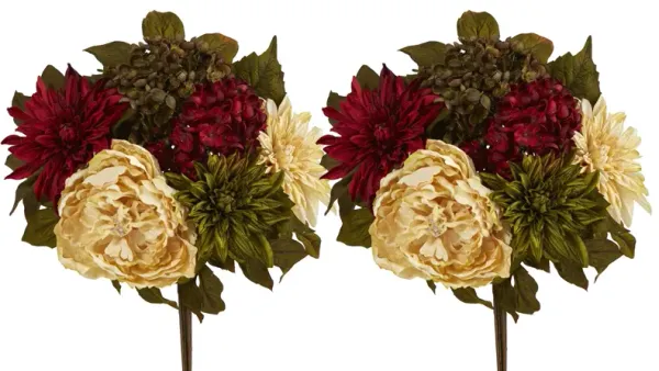 16in. Peony, Hydrangea and Dahlia Artificial Flower Bouquet (Set of 2)