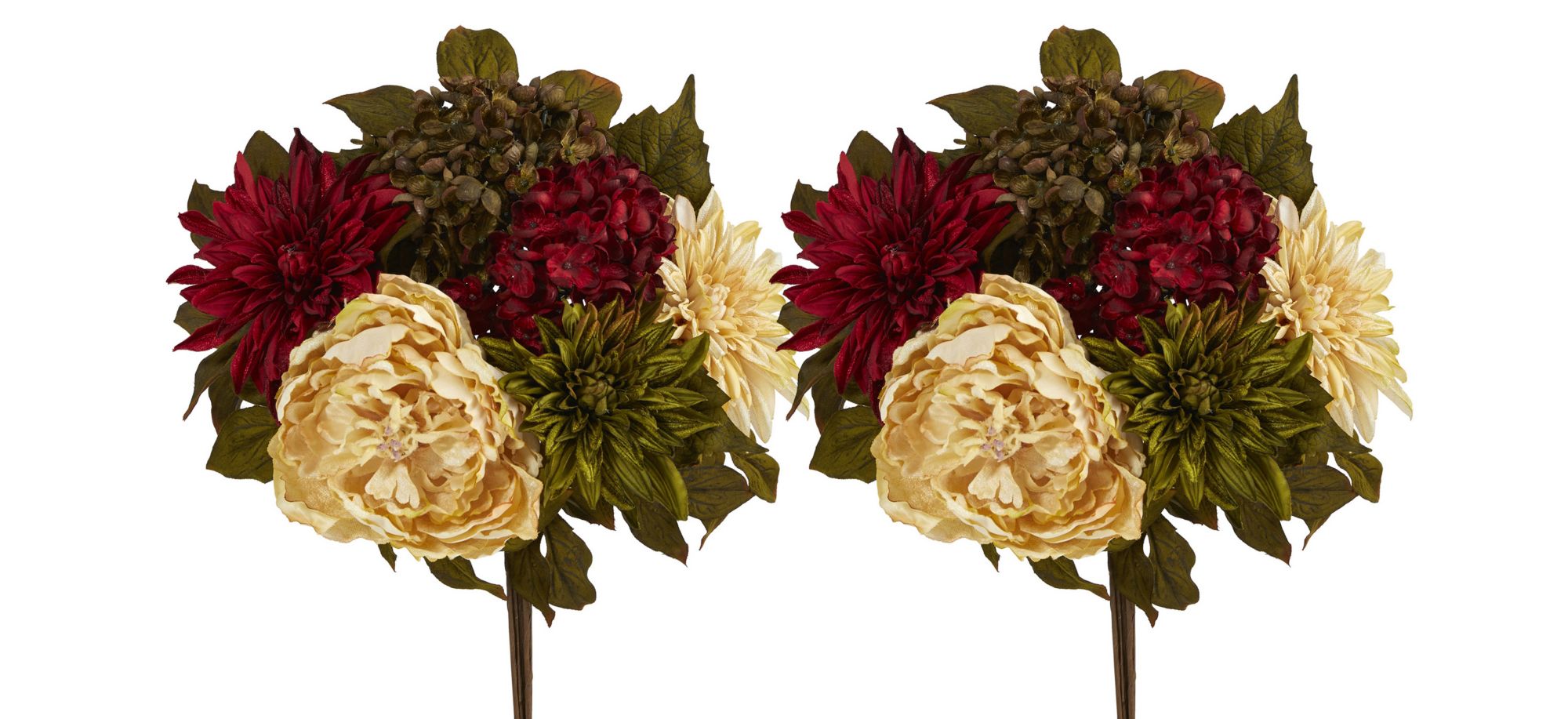 16in. Peony, Hydrangea and Dahlia Artificial Flower Bouquet (Set of 2) in Red/Cream by Bellanest