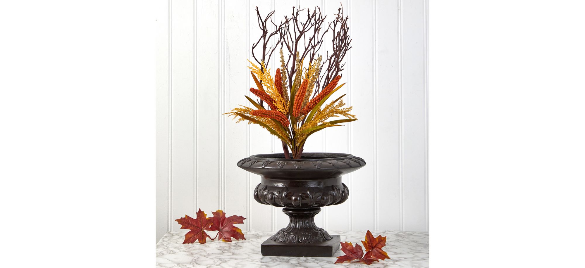 23in. Sorghum Harvest Artificial Bush Flower (Set of 3) in Orange by Bellanest