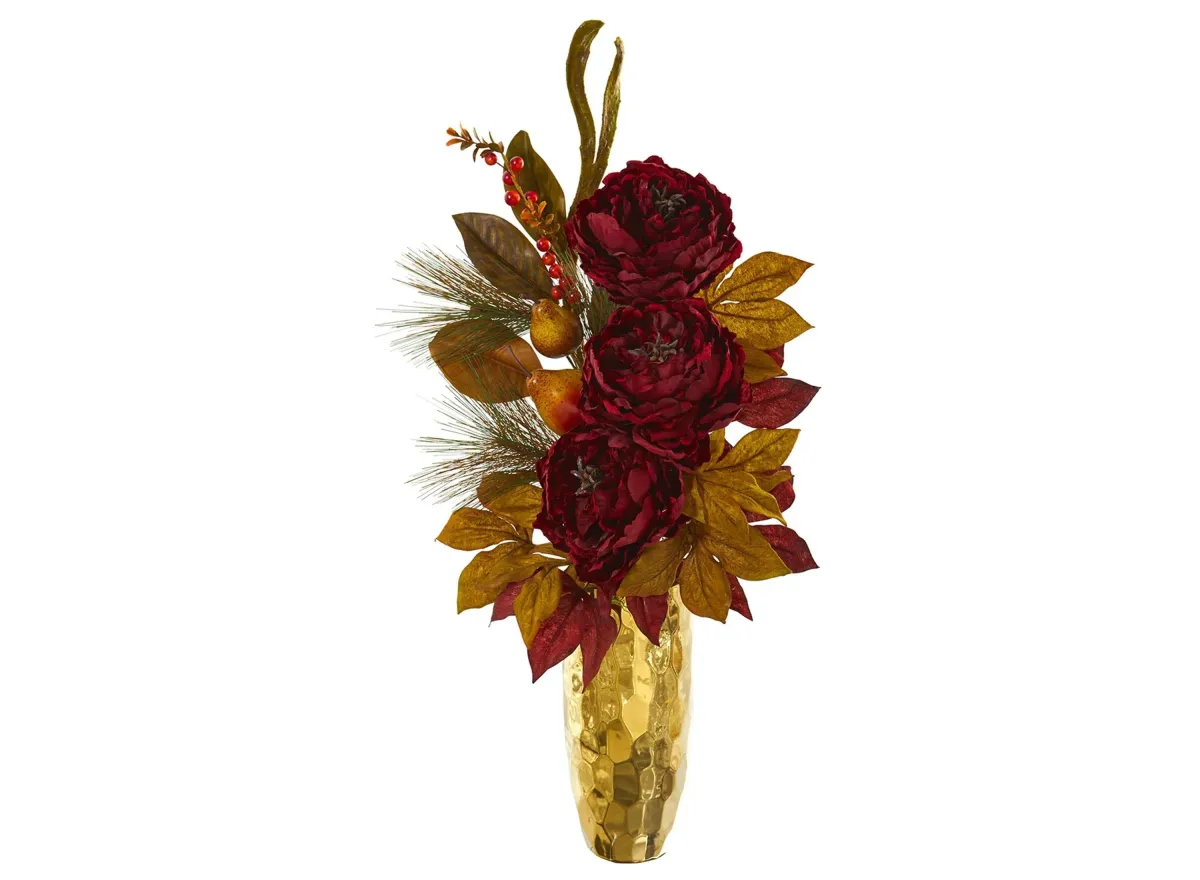 30in. Peony, Pear and Magnolia Leaf Artificial Arrangement in Beauty by Bellanest