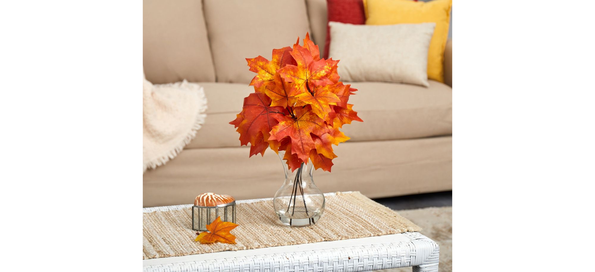 18in. Autumn Maple Leaf Artificial Plant in Orange by Bellanest