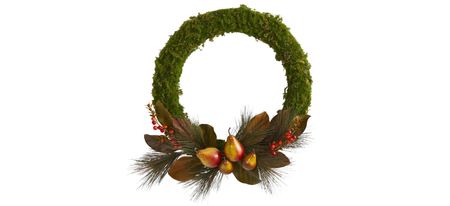 22in. Pear, Magnolia and Moss Artificial Wreath in Green by Bellanest