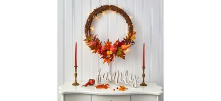 22in. Pre-Lit Pumpkin and Maple Artificial Autumn Wreath in Orange by Bellanest