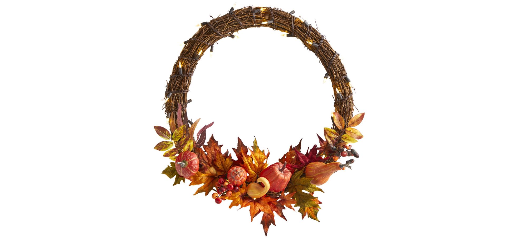 22in. Pre-Lit Pumpkin and Maple Artificial Autumn Wreath in Orange by Bellanest