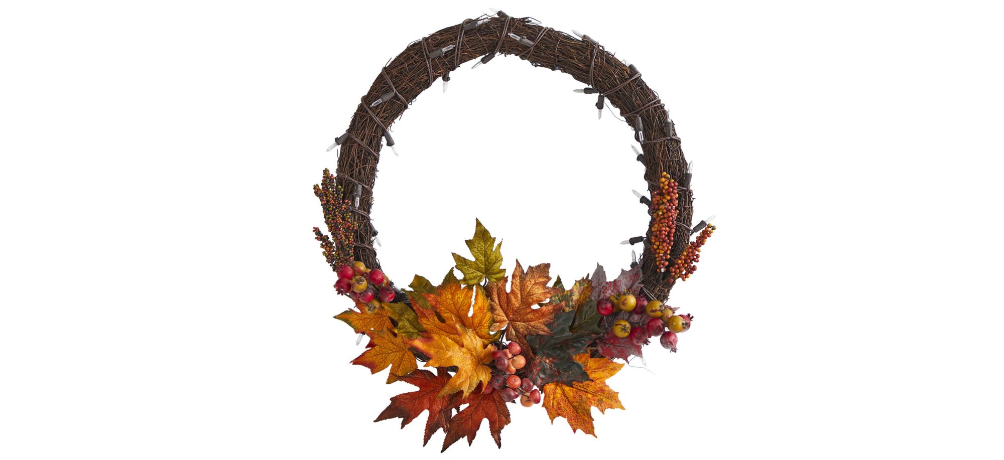 21in. Pre-Lit Maple Leaf and Berries Artificial Wreath in Orange by Bellanest