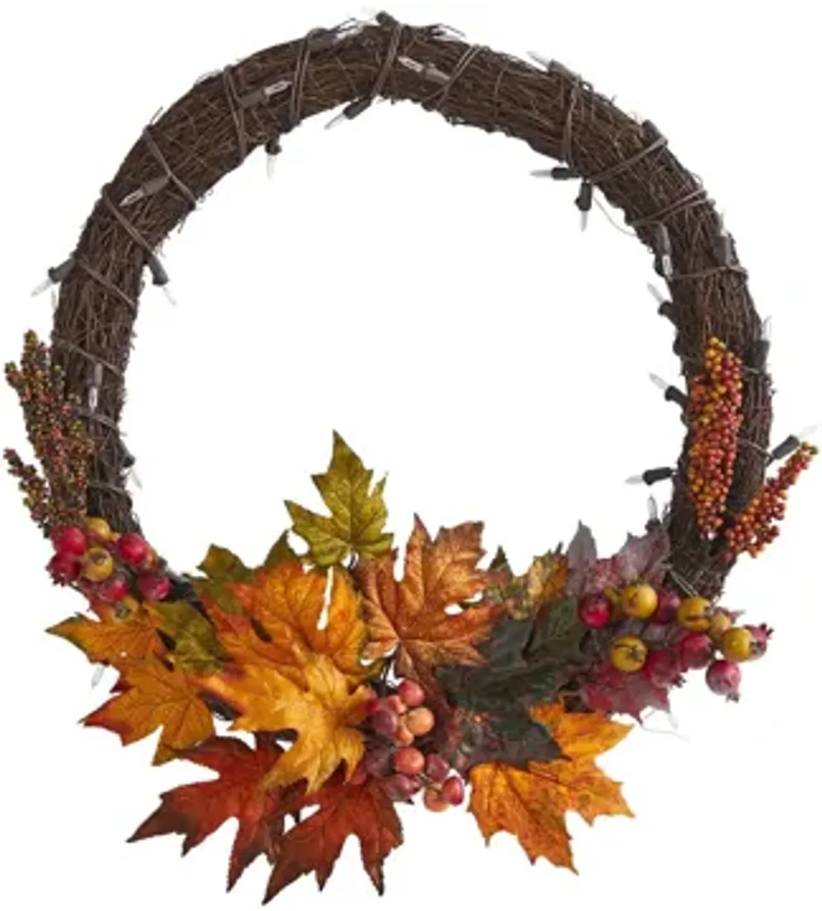 21in. Pre-Lit Maple Leaf and Berries Artificial Wreath