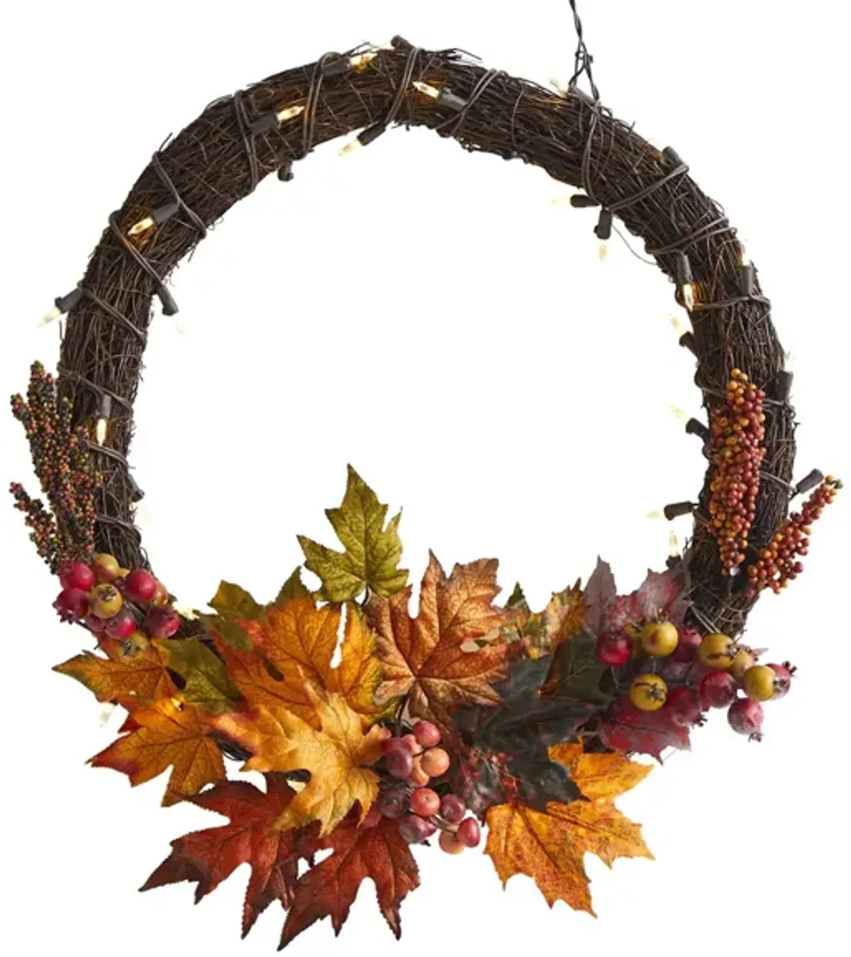 21in. Pre-Lit Maple Leaf and Berries Artificial Wreath