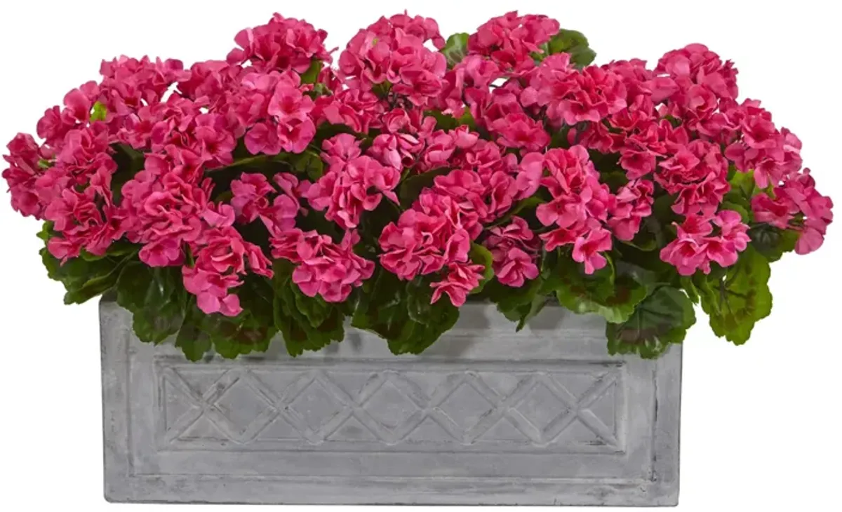 18in. Geranium Artificial Plant in Stone Planter (Indoor/Outdoor) in Beauty by Bellanest