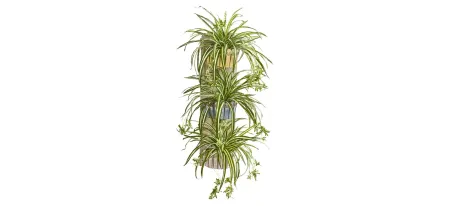 39in. Spider Artificial Plant in Three-Tiered Wall Planter in Green by Bellanest
