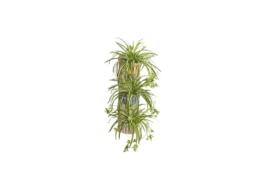 39in. Spider Artificial Plant in Three-Tiered Wall Planter in Green by Bellanest