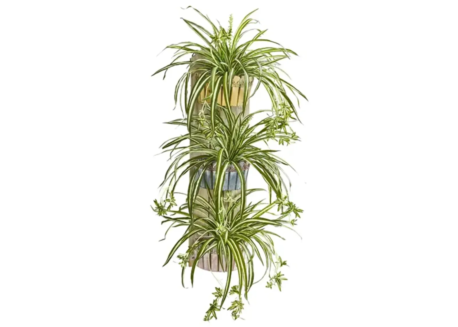 39in. Spider Artificial Plant in Three-Tiered Wall Planter in Green by Bellanest