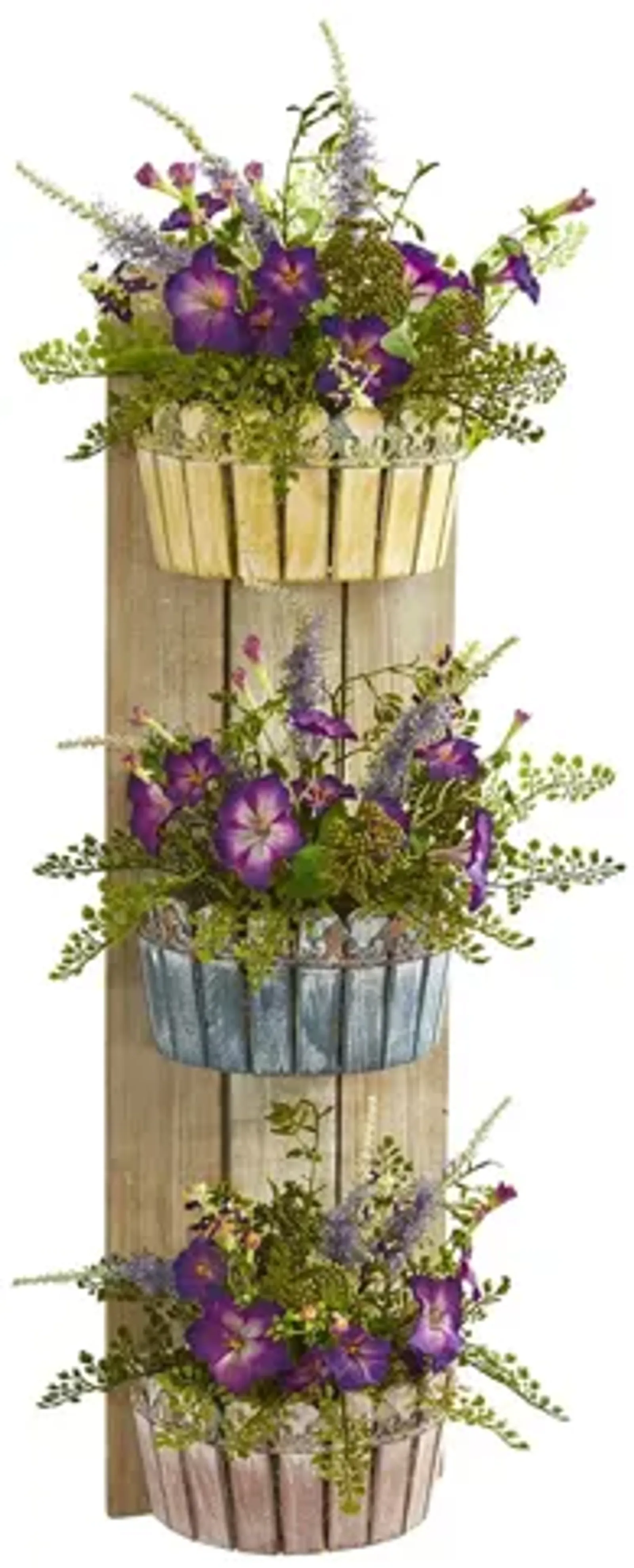 39in. Morning Glory Artificial Arrangement in Three-Tiered Wall Planter