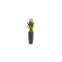 3ft. Sansevieria Artificial Plant in Gray Bullet Planter in Green by Bellanest