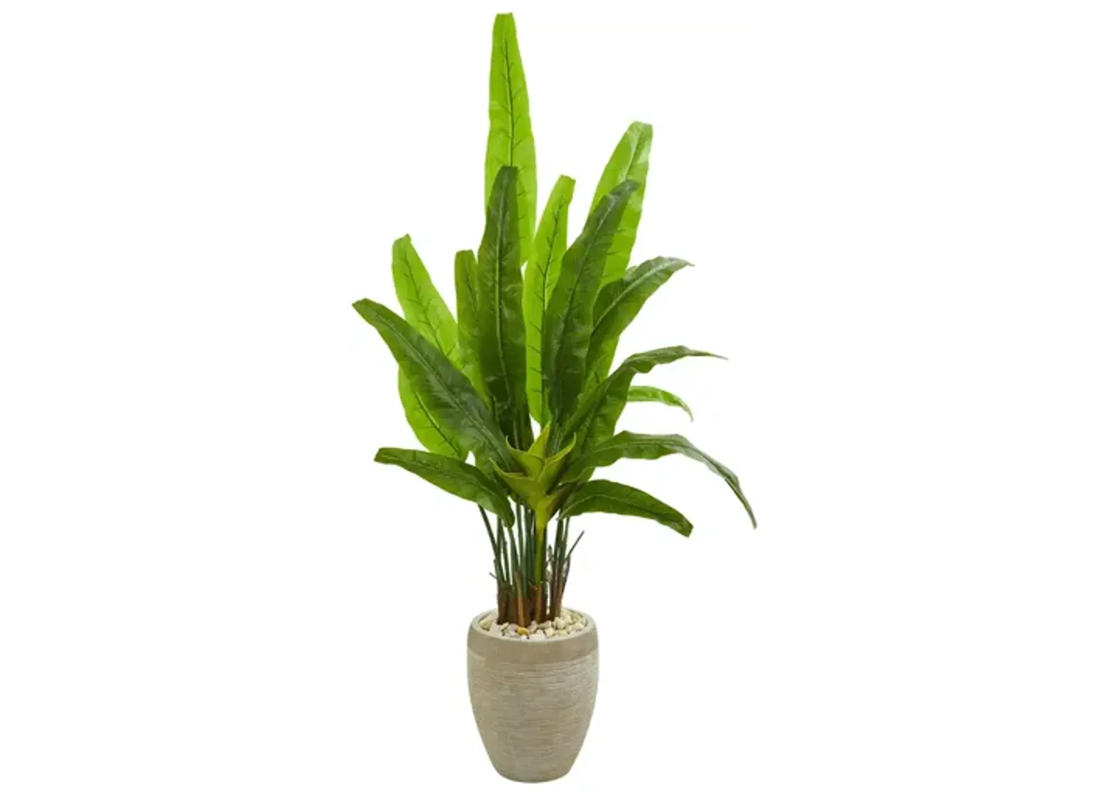 64in. Travelers Palm Artificial Tree in Sand Colored Planter in Green by Bellanest