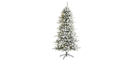 6ft. Pre-Lit Flocked Livingston Fir Artificial Christmas Tree in Green by Bellanest
