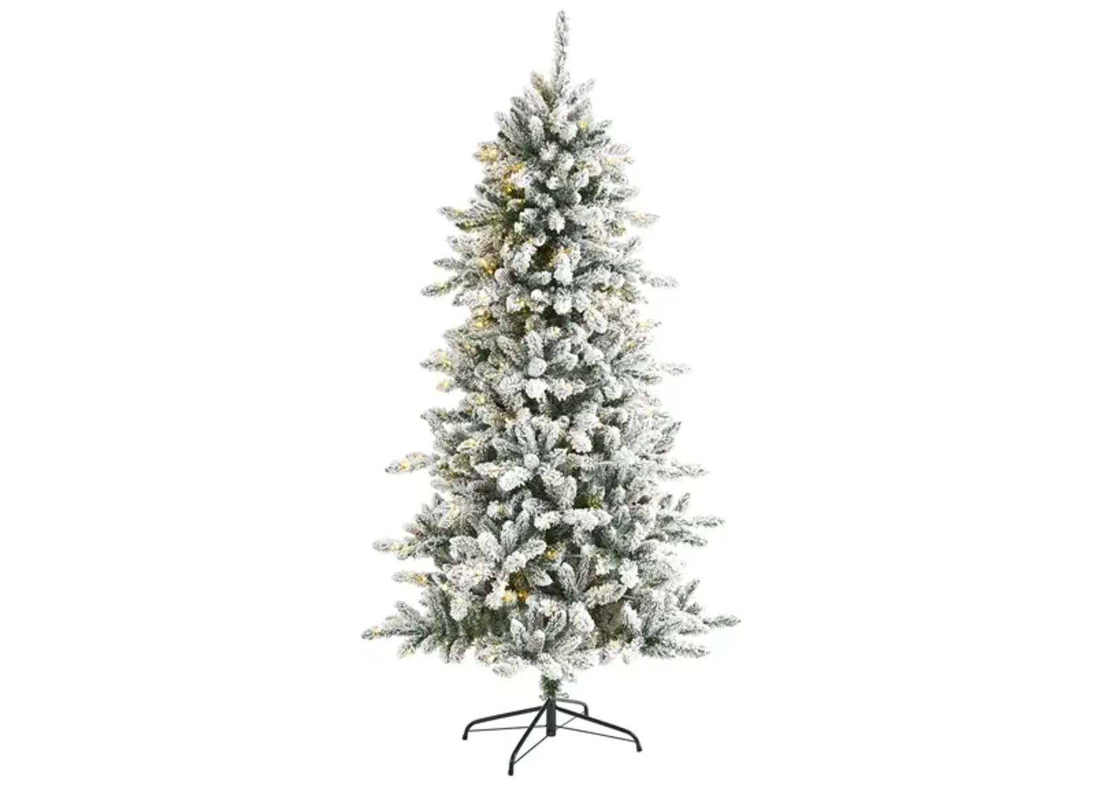 6.5ft. Pre-Lit Flocked Livingston Fir Artificial Christmas Tree in Green by Bellanest