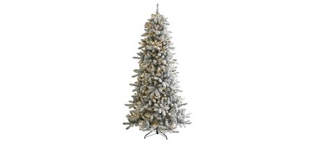 7.5ft. Pre-Lit Flocked Livingston Fir Artificial Christmas Tree in Green by Bellanest