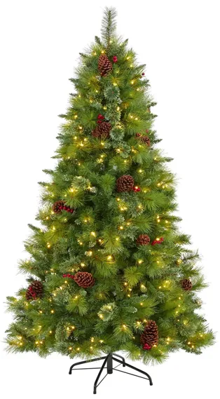 6ft. Pre-Lit Montana Mixed Pine Artificial Christmas Tree in Green by Bellanest