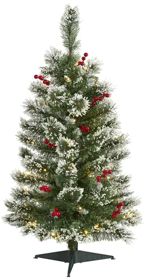 3ft. Pre-Lit Frosted Swiss Pine Artificial Christmas Tree in Green by Bellanest