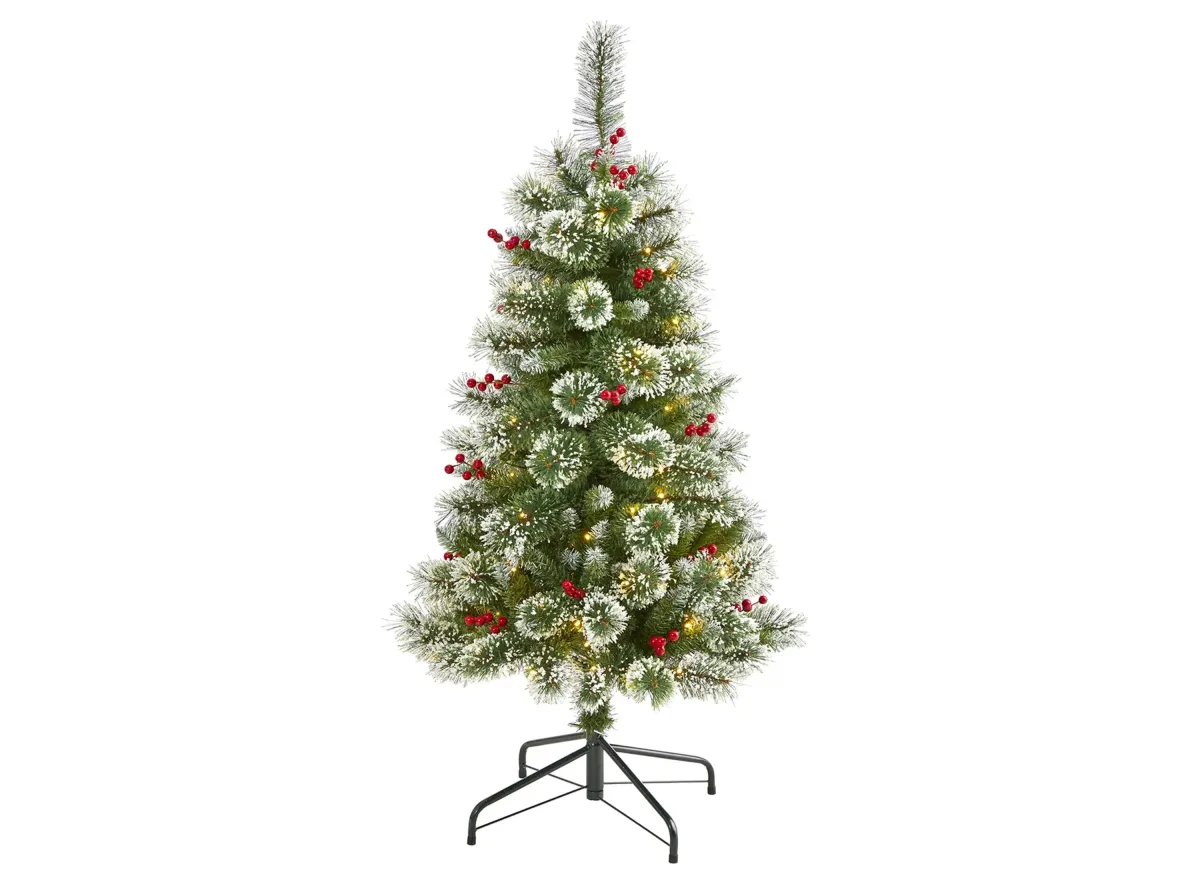 4ft. Pre-Lit Frosted Swiss Pine Artificial Christmas Tree in Green by Bellanest