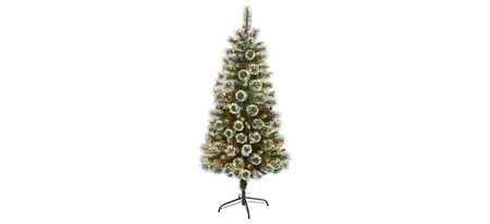 5ft. Pre-Lit Frosted Swiss Pine Artificial Christmas Tree in Green by Bellanest