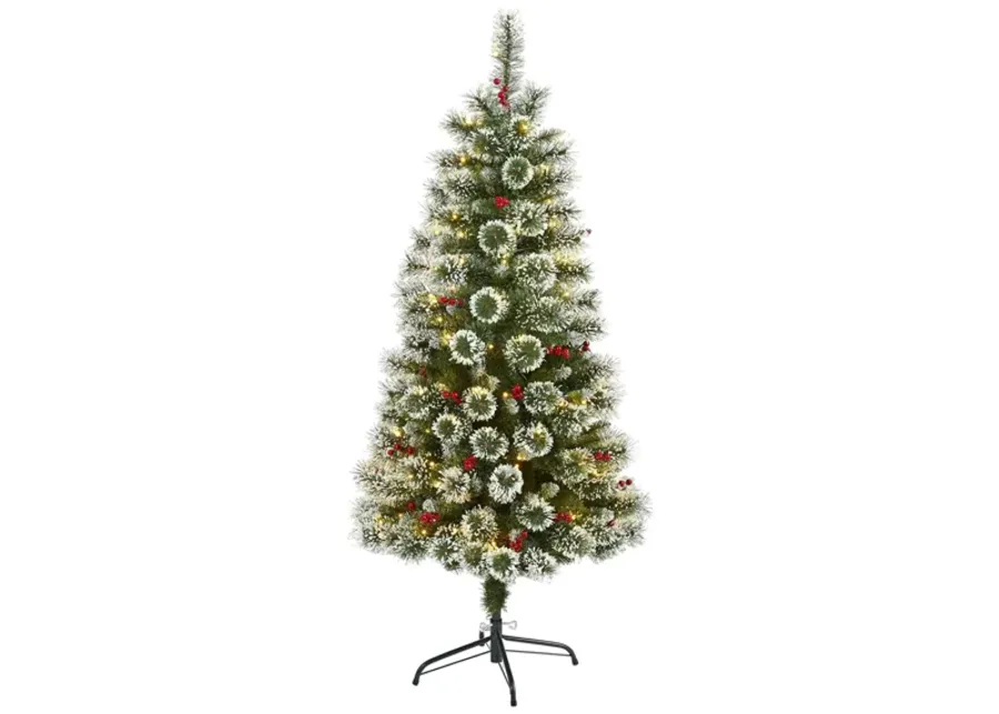 5ft. Pre-Lit Frosted Swiss Pine Artificial Christmas Tree in Green by Bellanest