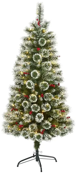 5ft. Pre-Lit Frosted Swiss Pine Artificial Christmas Tree in Green by Bellanest