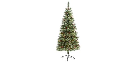 6ft. Pre-Lit Frosted Swiss Pine Artificial Christmas Tree in Green by Bellanest