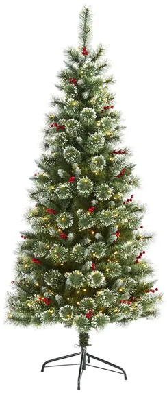 6ft. Pre-Lit Frosted Swiss Pine Artificial Christmas Tree in Green by Bellanest