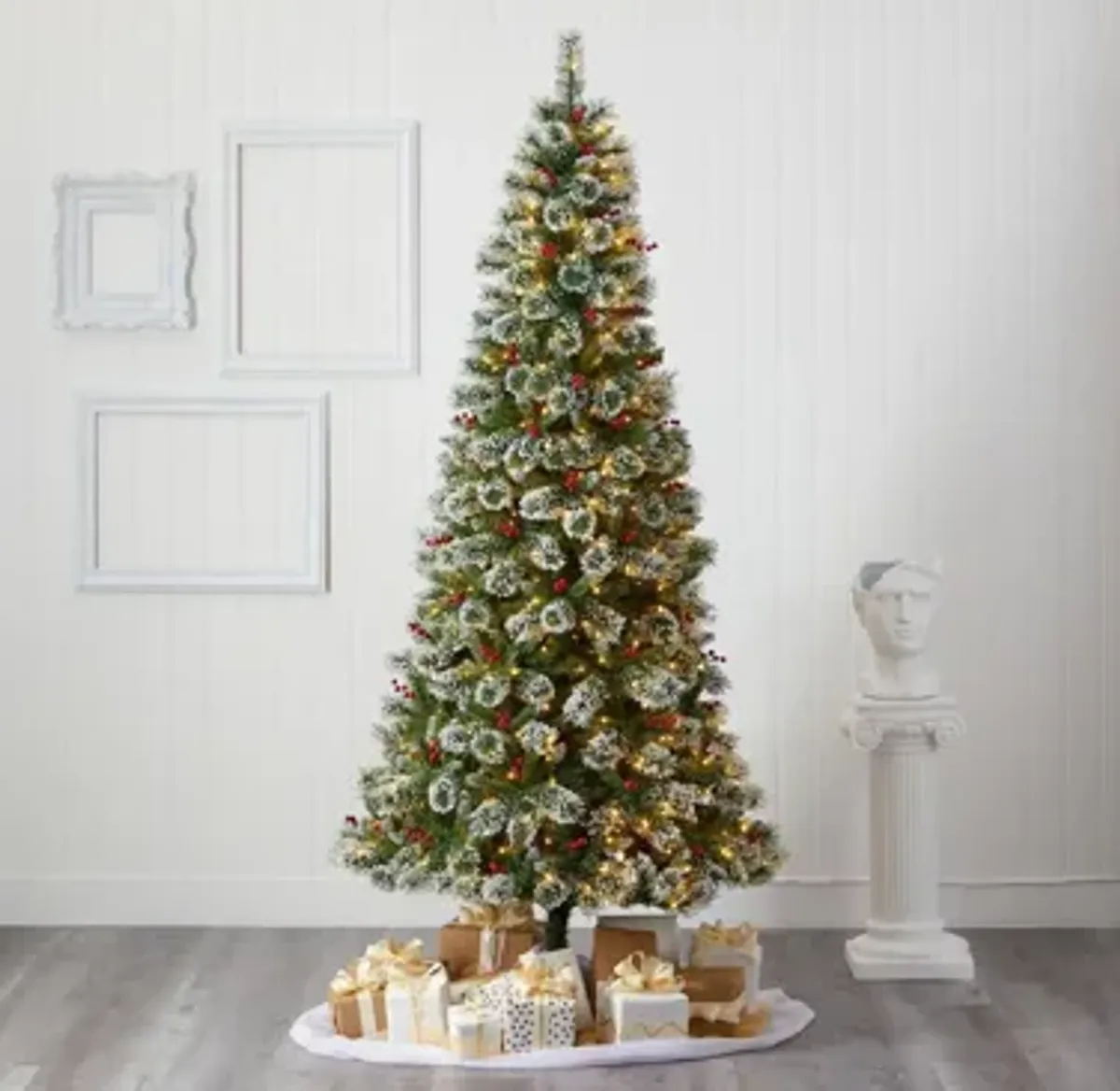 8ft. Pre-Lit Frosted Swiss Pine Artificial Christmas Tree