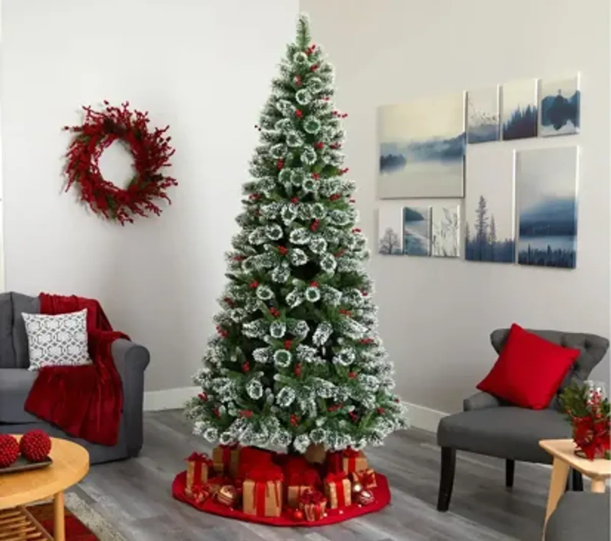 8ft. Pre-Lit Frosted Swiss Pine Artificial Christmas Tree